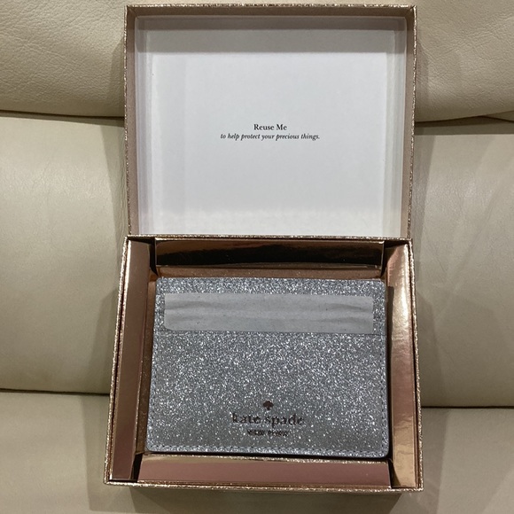 NWT Kate Spade Lunar Night Silver Sparkle Glitter Boxed Small Card Holder Wallet - Picture 4 of 15